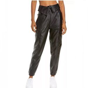 AIR JORDAN Women’s Cut Black Faux Leather Fold-over Jogger Cargo Pants  Size S